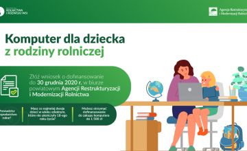 Plakat iformacyjny dotyczący dofinansowania zakupu komputera dla dziecka z rodziny rolniczej