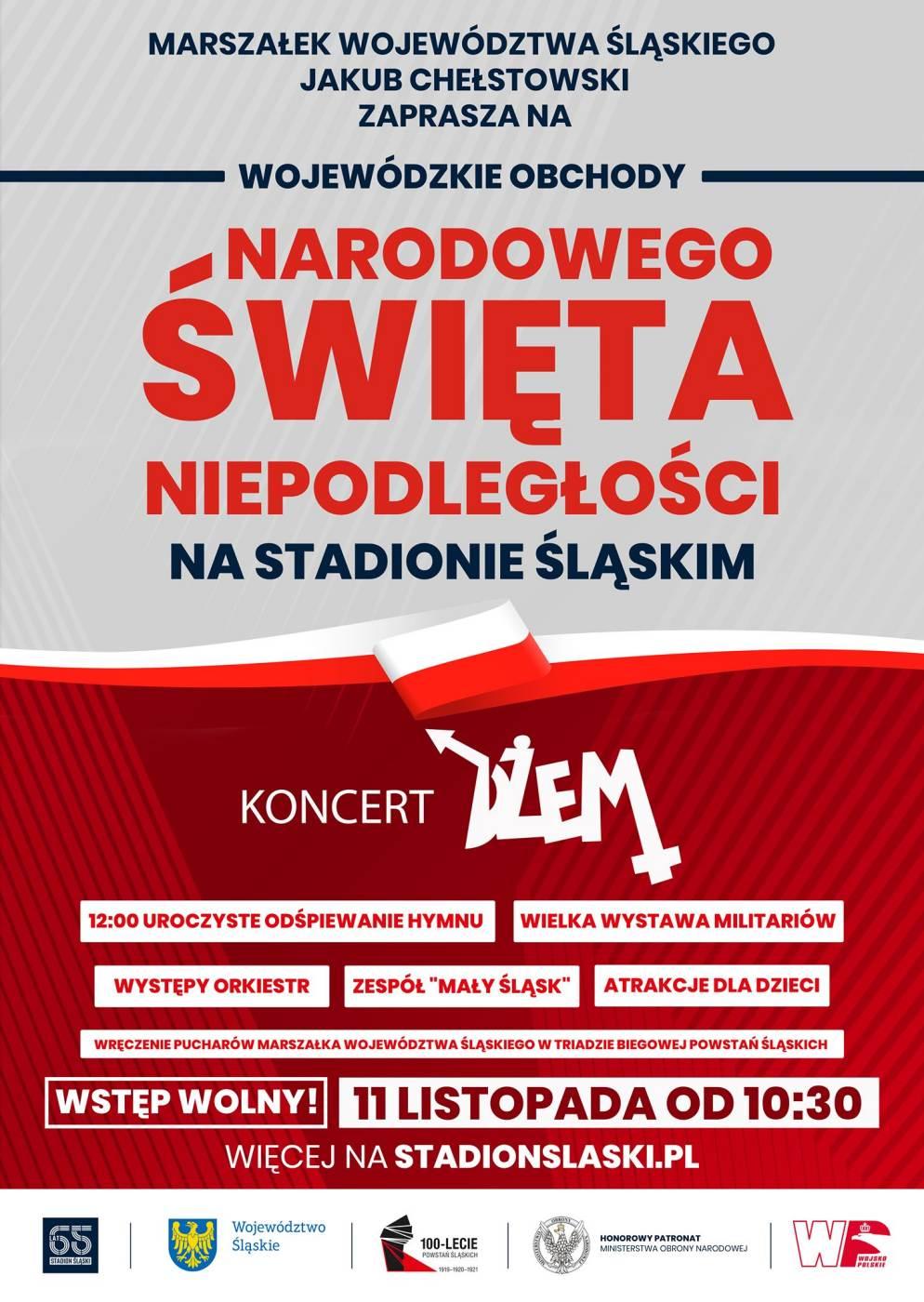 Plakat informacyjny dotyczący obchodów Święta Niepodległości na Stadionie Śląskim