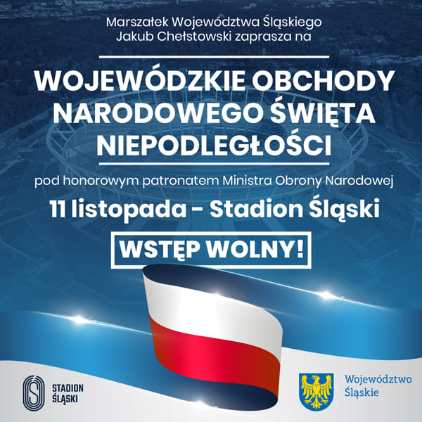 Plakat informacyjny o wojewódzkich obchodach Narodowego Święta Niepodległości