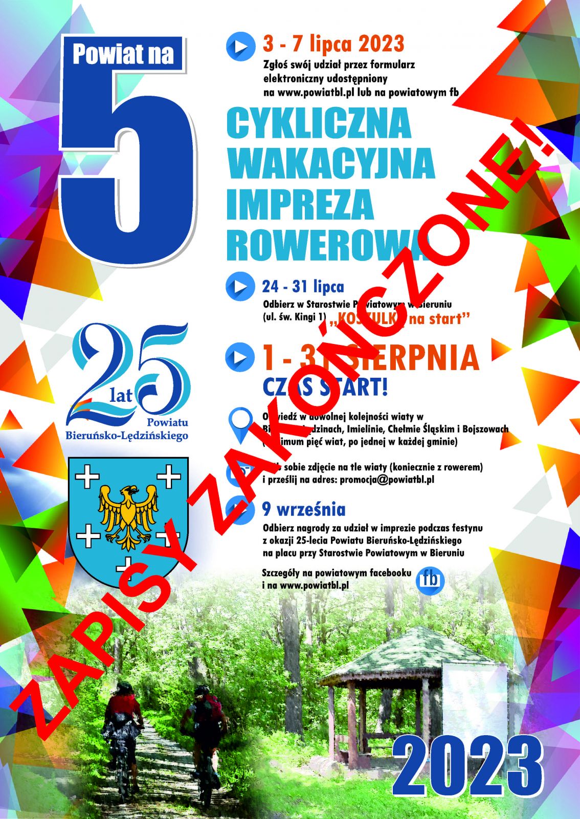 Plakat informacyjny z czerwonym napisem Zapisy zakończone! 