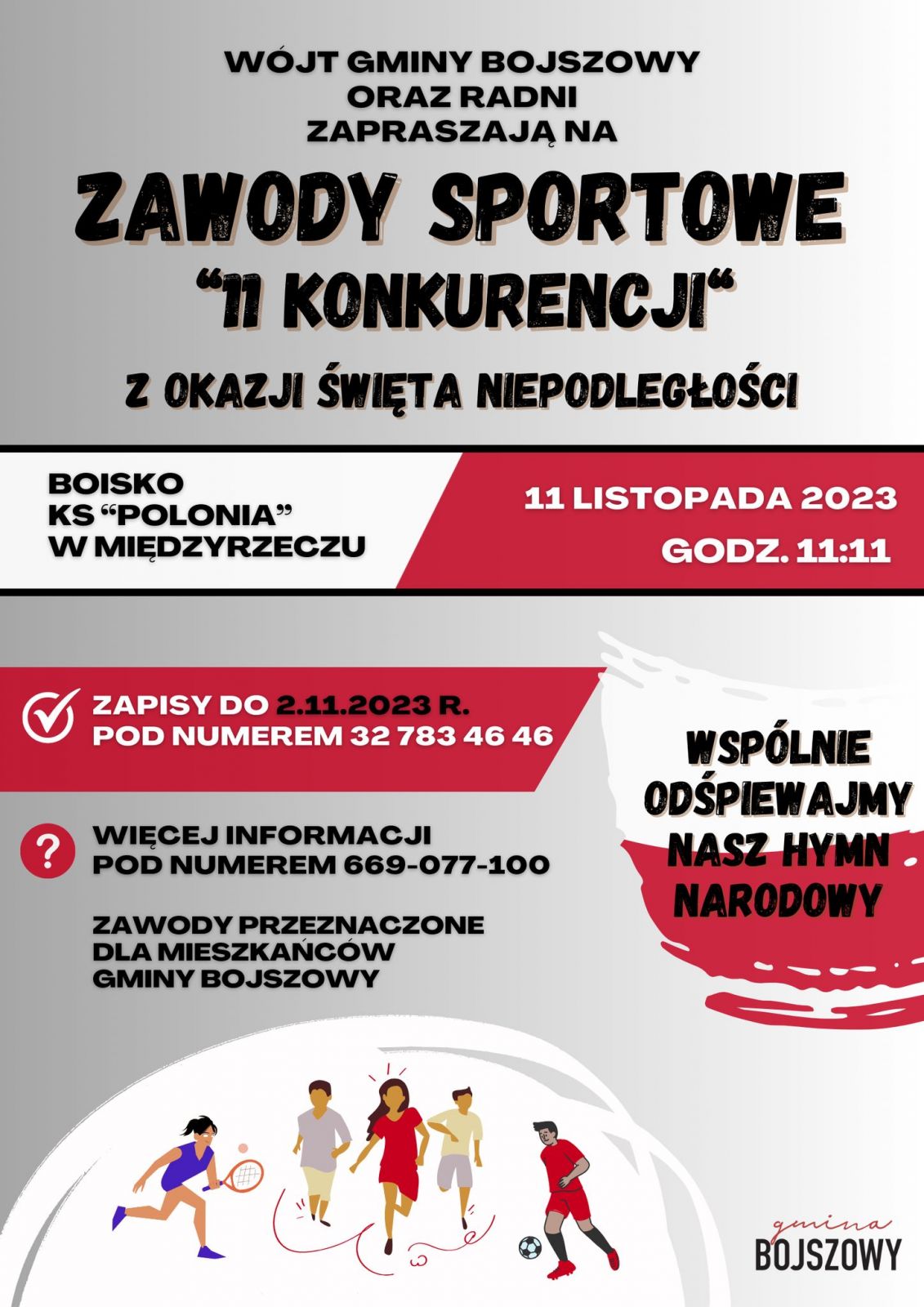 Plakat informacyjny o obchodach Narodowego Święta Niepodległości w Bojszowach