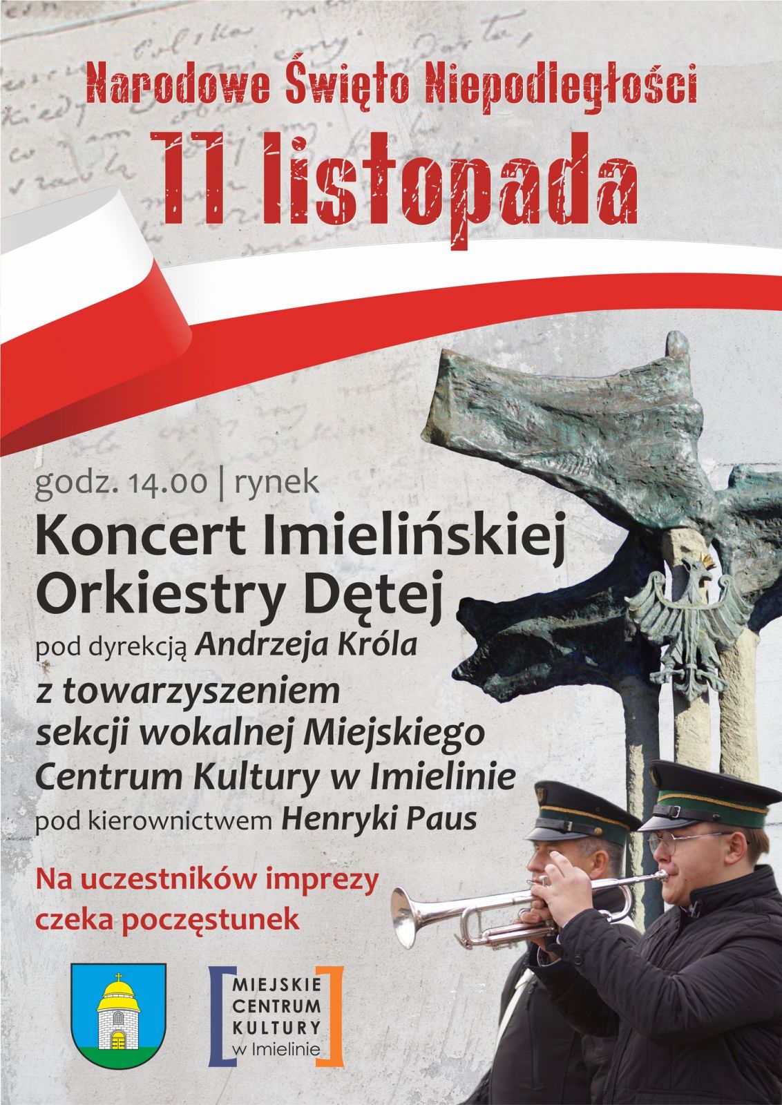 Plakat informacyjny o obchodach Narodowego Święta Niepodległości w Imielinie