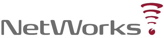 Na białym tle napis NetWorks z czerwonym wykrzyknikiem przypominającym część symbolu nadajnika