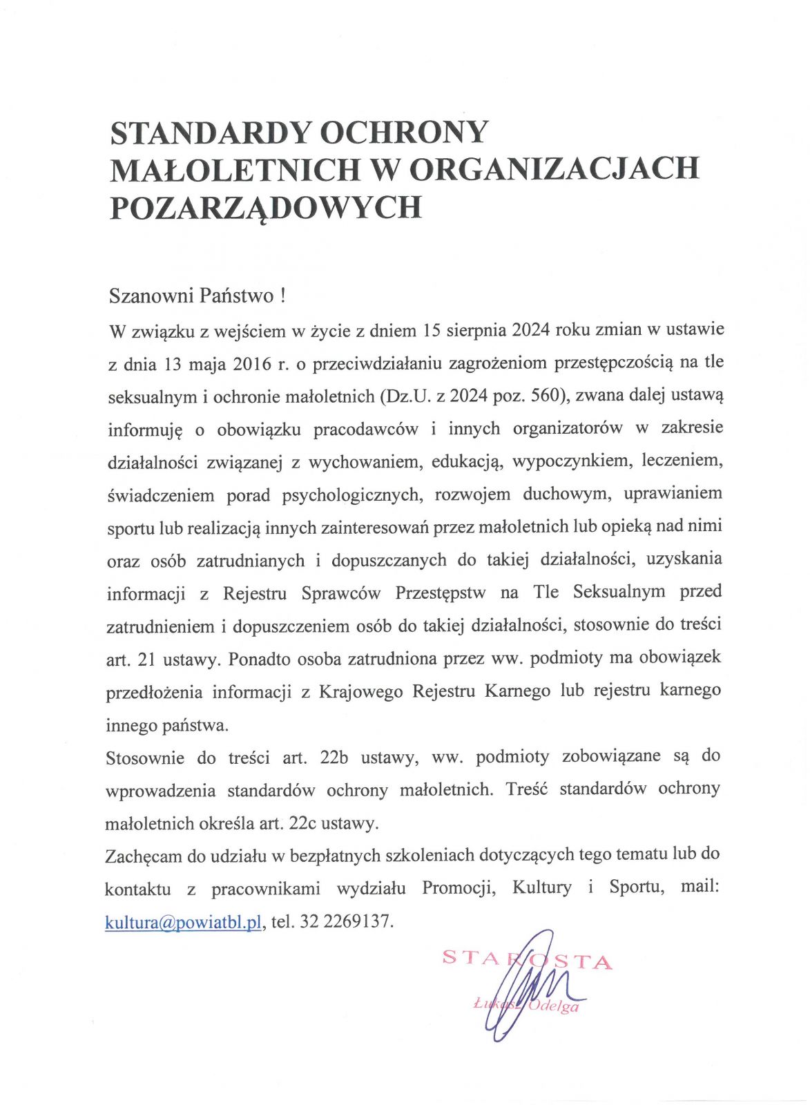 pismo Starosty Bieruńsko-Lędzińskiego
