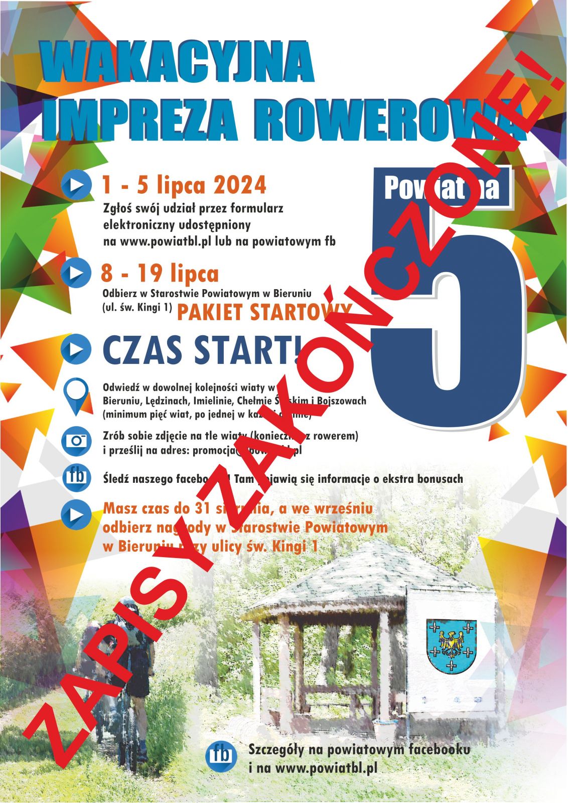 Plakat informacyjny z czerwonym napisem "Zapisy zakończone"