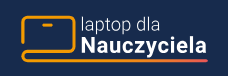 Grafika na granatowym tle żółtą linią narysowany jest obrys monitora komputera po prawej stronie biały napis laptop dla nauczyciela