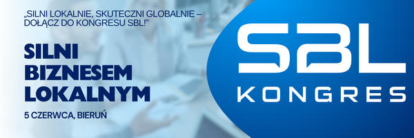 Grafika utrzymana w niebieskich tonach. Na środku tekst "Silni lokalnie, skuteczni globalnie - dolacz do kongresu"