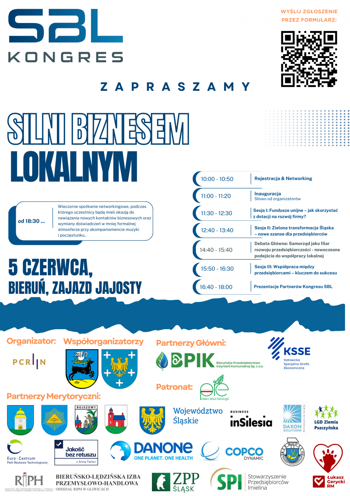 Plakat informacyjny utrzymany w kolorystyce biało-niebieskiej. W dolnej części partnerzy wydarzenia