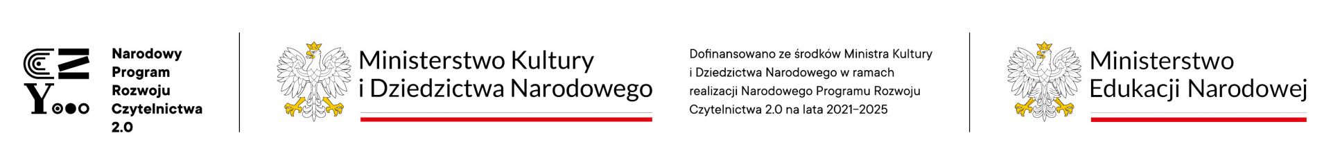 Grafika przedstawiająca tekst „Narodowy Program Rozwoju Czytelnictwa 2.0 00o,  Ministerstwo Kultury Dziedzictwa Narodowego,Dofinansowano ze środków Ministra Kultury i Dziedzictwa Narodowego w ramach realizacji Narodowego Programu Rozwoju Czytelnictwa 2.0 na lata 2021-2025, Ministerstwo Edukacji Narodowej”