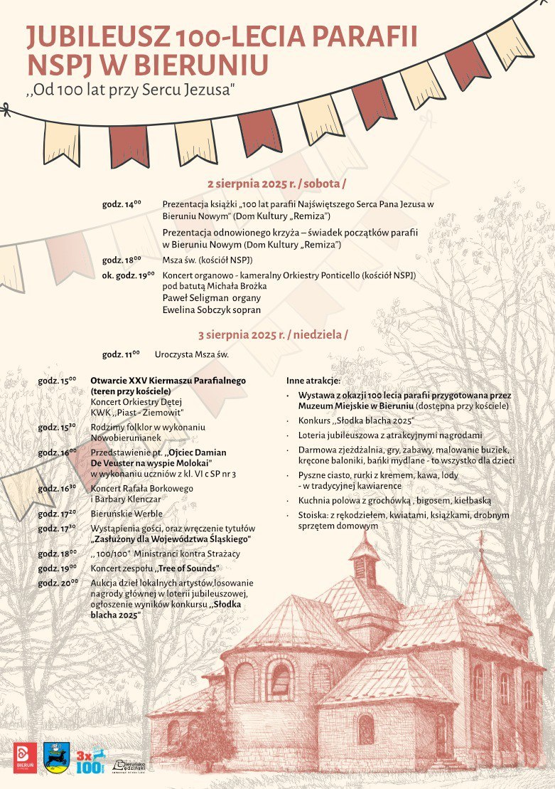 Plakat z grafiką kościoła oraz dwudniowym programem obchodów jubileuszu.