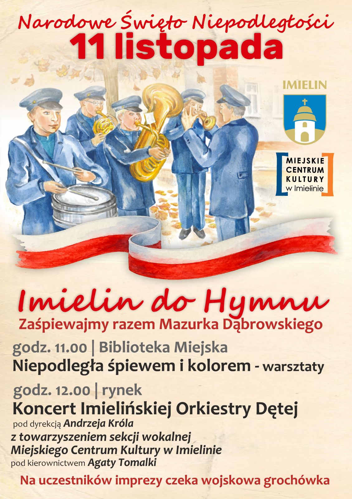 Plakat informacyjny dotyczący obchod&oacute;w Narodowego Święta Niepodległości w Imielinie