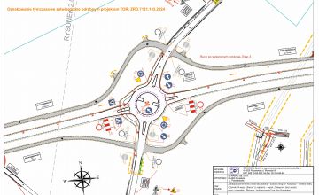 Rysunek techniczny ze zmianą organizacji ruchu na rondzie w ciągu ul. Kościelnej