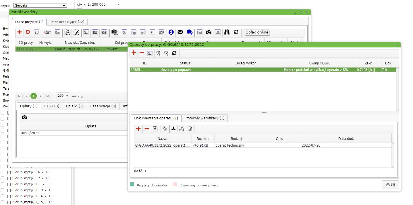 zdjęcie z portalu geodety - wysłany operat